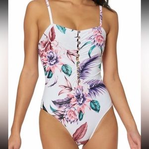 Jessica Simpson Multi Floral Button One Piece Swimsuit, Size XL